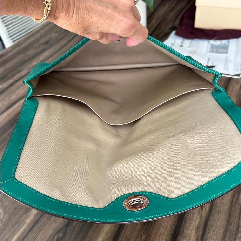 Coach Teal Leather Clutch Brief Case - Picture 3 of 5